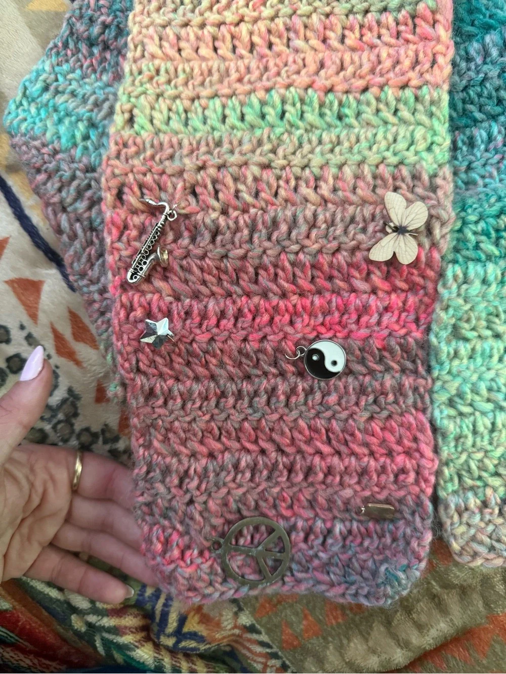 Handmade Crocheted GRiZ head Scarf in Pastel Rainbow